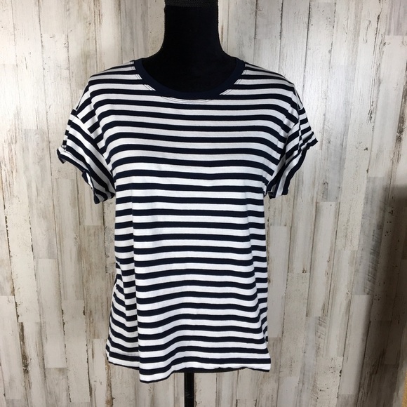 Derek Lam 10 Crosby Asymmetrical Stripe Tee Shirt - Picture 3 of 7